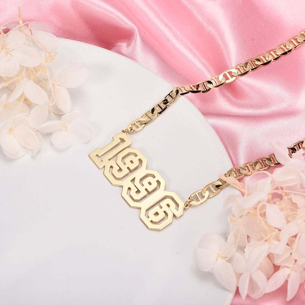 Hollow Birth Year Luck Number Nameplate Personalized Custom Gold Plated Number Necklace-silviax