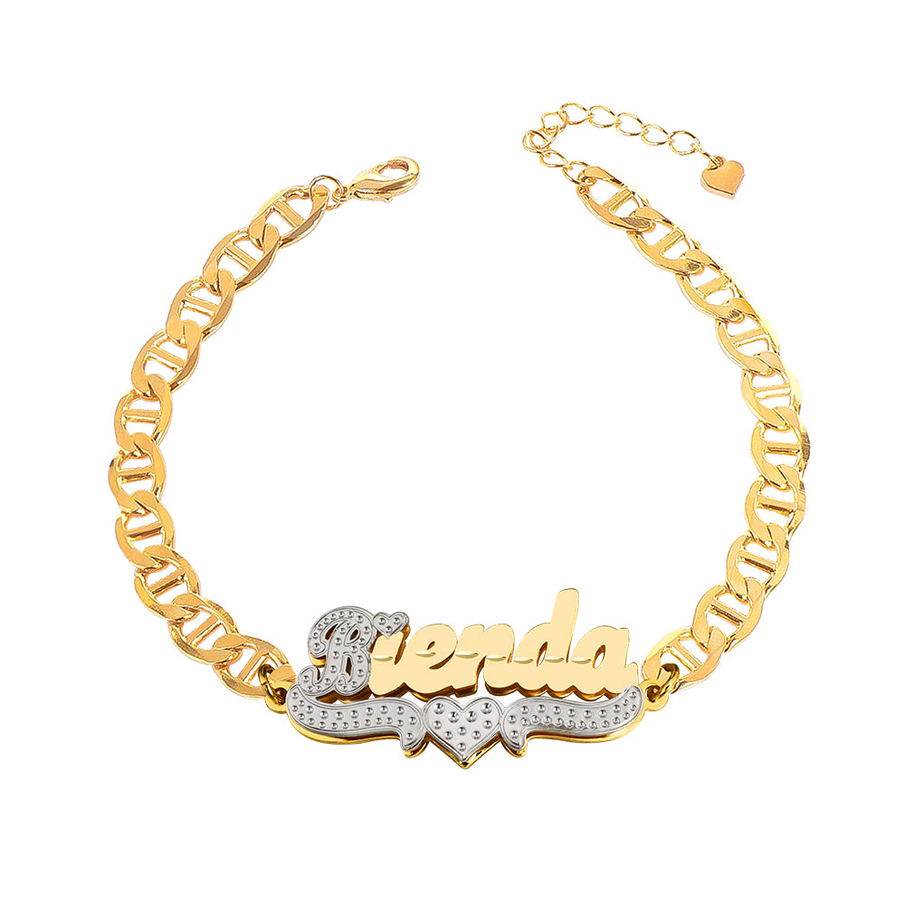 Two Tone Double Layer Custom Personalized Heart Name Bracelet-silviax