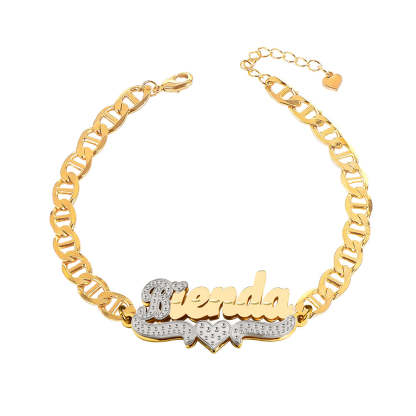 Two Tone Double Layer Custom Personalized Heart Name Anklet-silviax