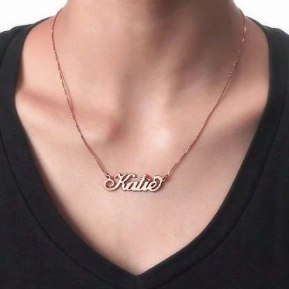 Custom Engraved Gold Plated Name Necklace With Birthstone-silviax
