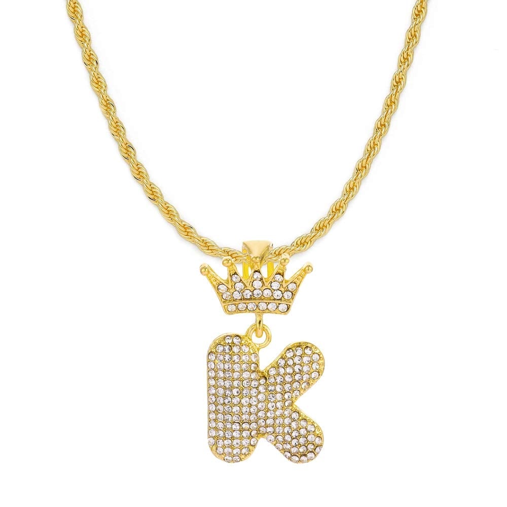 Crown Letter Pendant Hip Hop Style Custom Initial Necklace Gold Plated-silviax