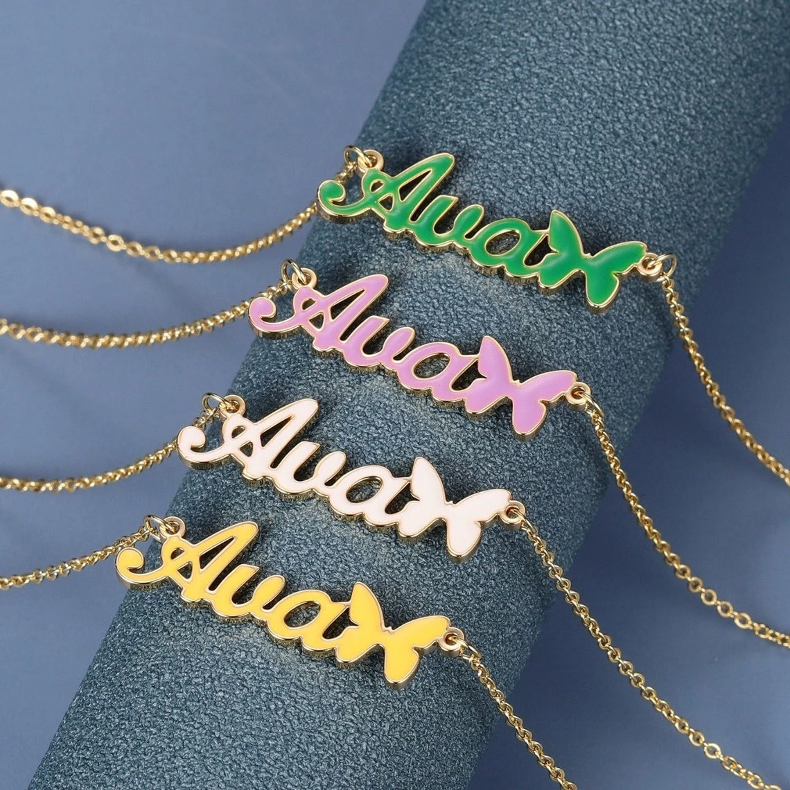 Personalized Colorful Butterfly Nameplate Pendant Bling Custom Name Necklace-silviax