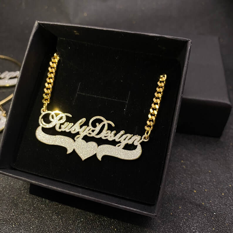 Two Tone with Heart Gold Plated Personalized Custom Bling Name Necklace-silviax