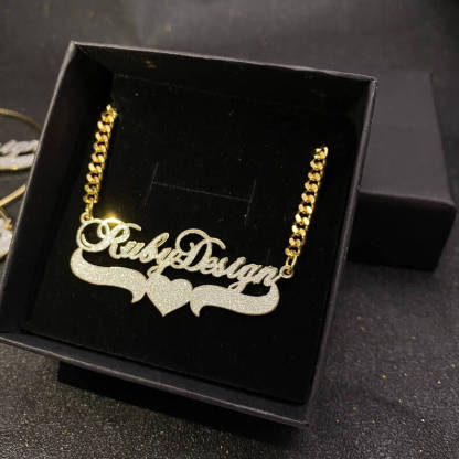 Two Tone with Heart Gold Plated Personalized Custom Bling Name Necklace-silviax
