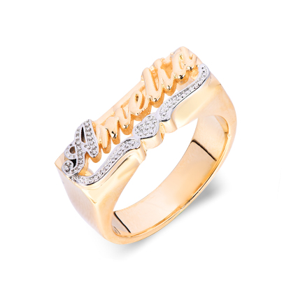 Two Tone Nameplate with Heart Personalized Custom Gold Plated Name Ring-silviax