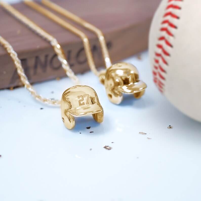 Jersey Number 3D Baseball Helmet Pendant Personalized Custom Gold Plated Necklace-silviax
