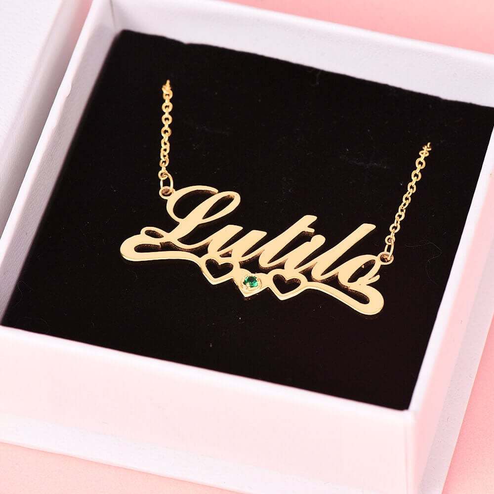 Three Heart and Birthstone Personalized Custom Name Necklace Mother Gift-silviax