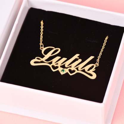 Three Heart and Birthstone Personalized Custom Name Necklace Mother Gift-silviax