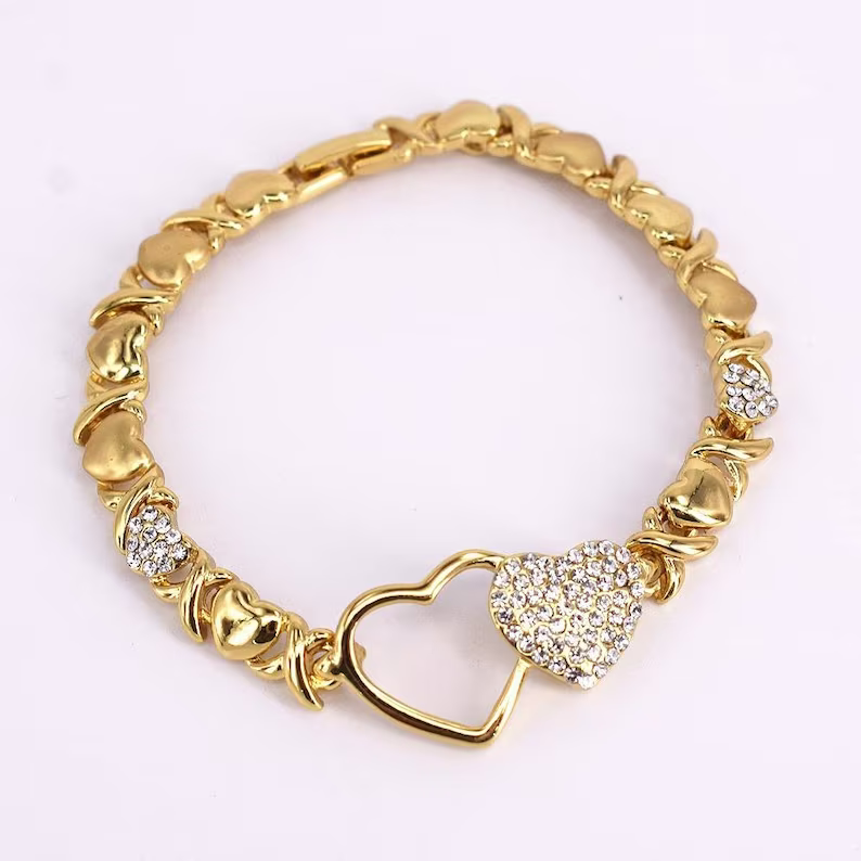 Hug & Kisses Personalized Custom Gold Plated XOXO Chain Heart Layered Bracelet-silviax