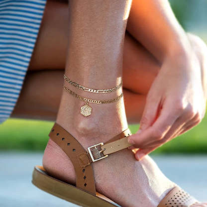 Personalized Hexagon Letter Mariner Initial Anklets for Women-silviax
