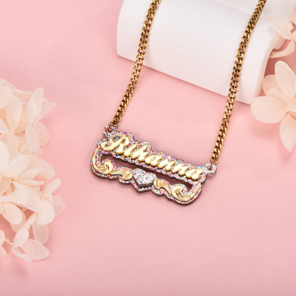 Double Plate Colorful Acrylic Nameplate with Heart Personalized Custom Name Necklace-silviax