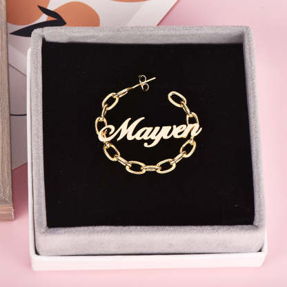 Personalized Gold Plated Chain Look Hoop Name Earrings-silviax