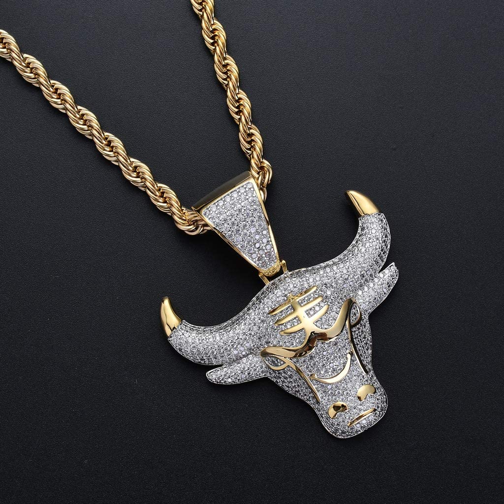Bull Head Pendant Gold Plated Necklace Hip Hop Style-silviax