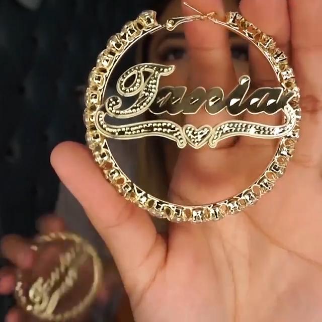 Gold Plated Personalized Hoop Name Earrings-silviax