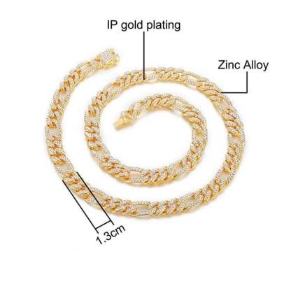 13mm Gold Plated Figaro Link Chain Necklace and Bracelet Set-silviax