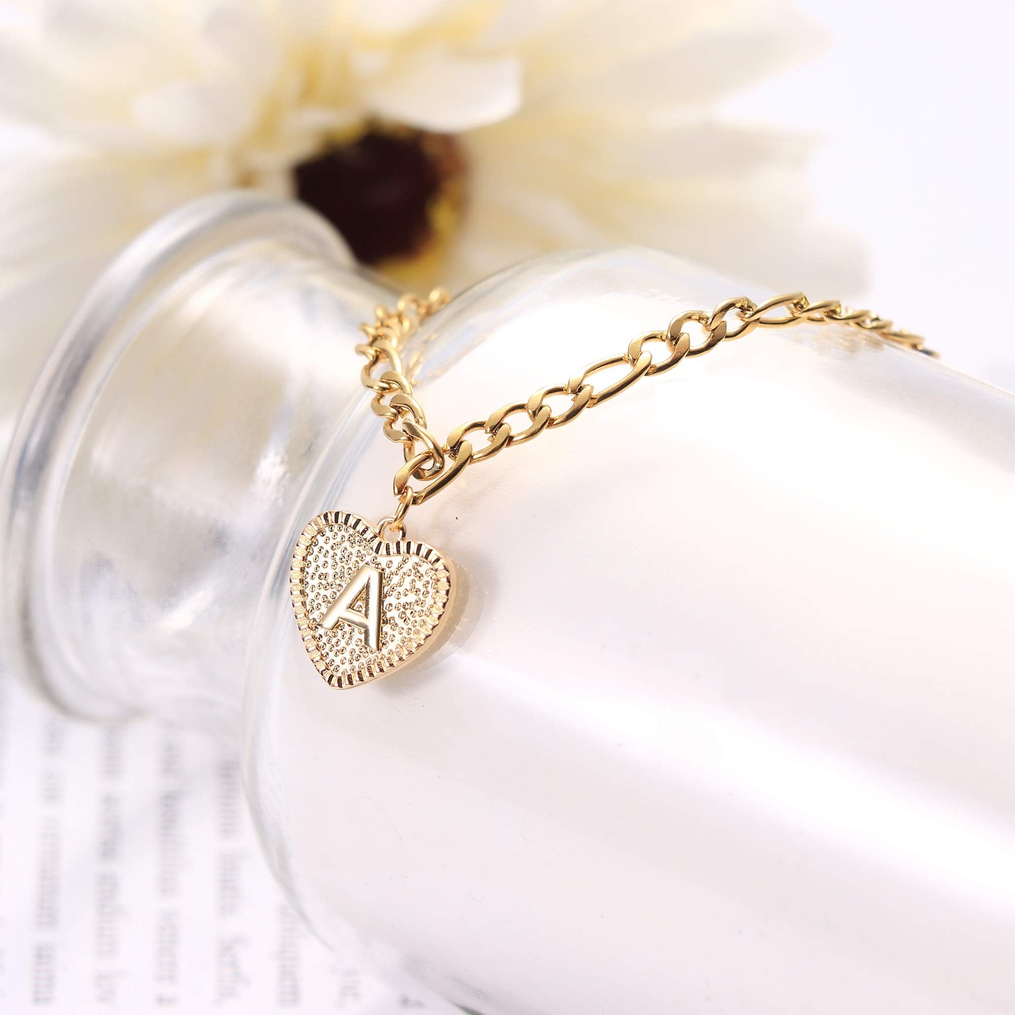 Gold Plated Heart Initial Letter Anklet-silviax