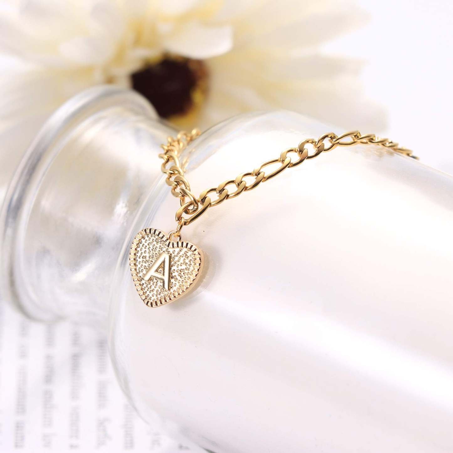 Gold Plated Heart Initial Letter Anklet-silviax