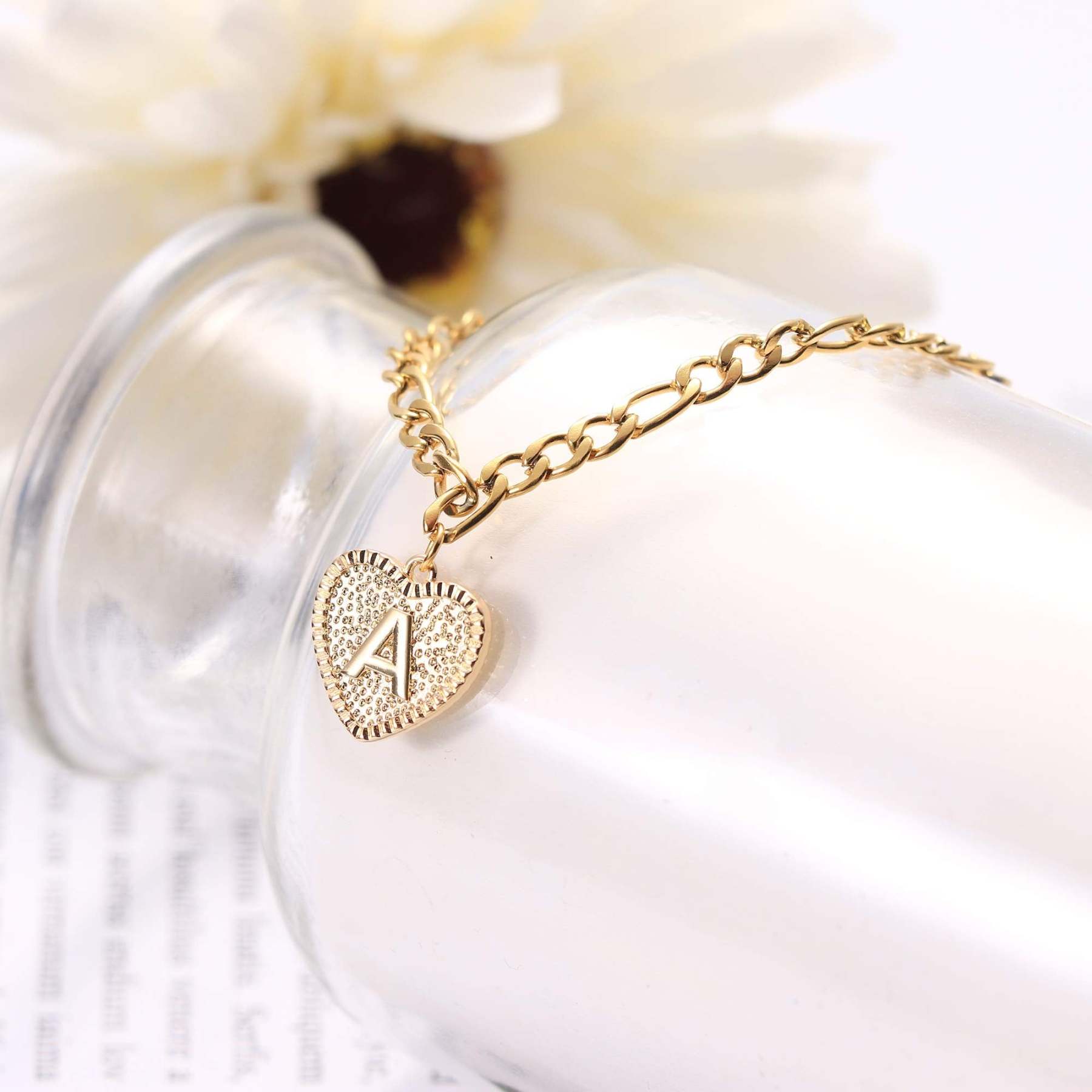 Gold Plated Heart Initial Letter Anklet-silviax