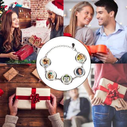 1 To 5 Photos Round Pendant White Gold Personalized Custom Photo Bracelet-silviax