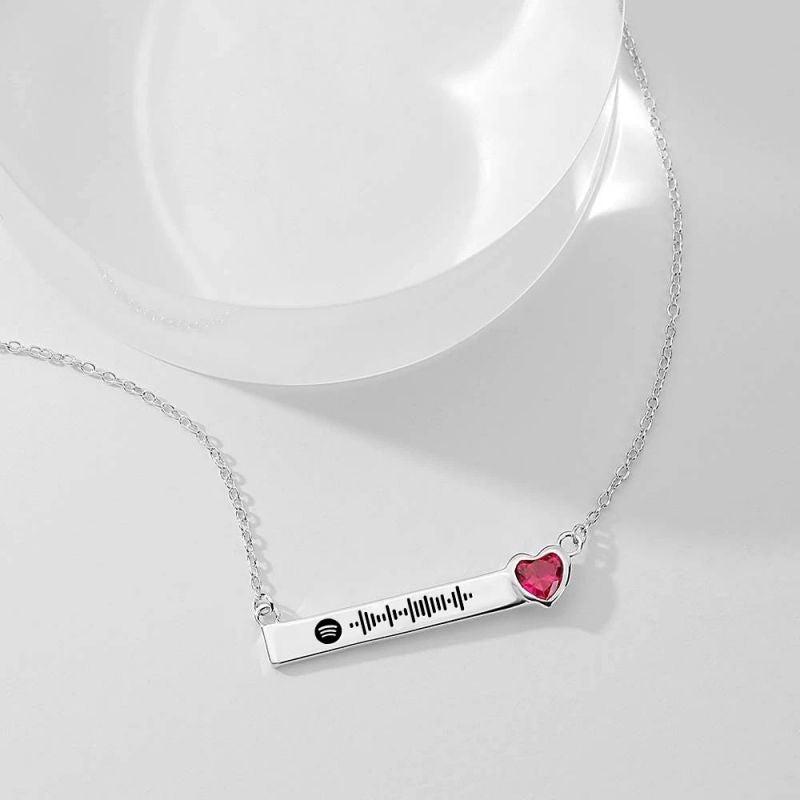 Scannable Spotify Code Custom Music Song Bar Necklace with Heart Birthstone-silviax