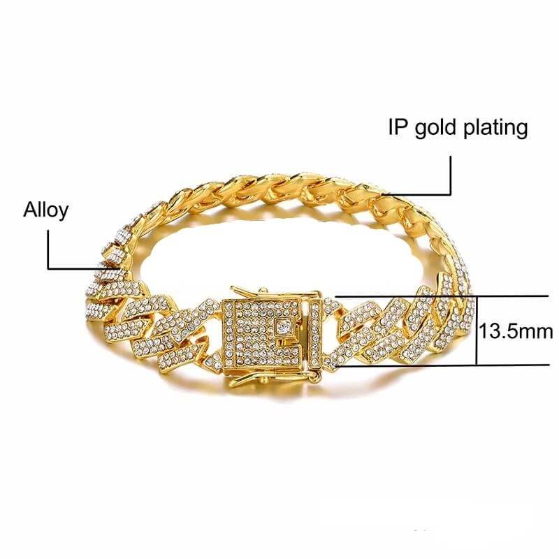 13.5mm Cuban Chain Bling Zircon Gold Plated Necklace and Bracelet Set-silviax