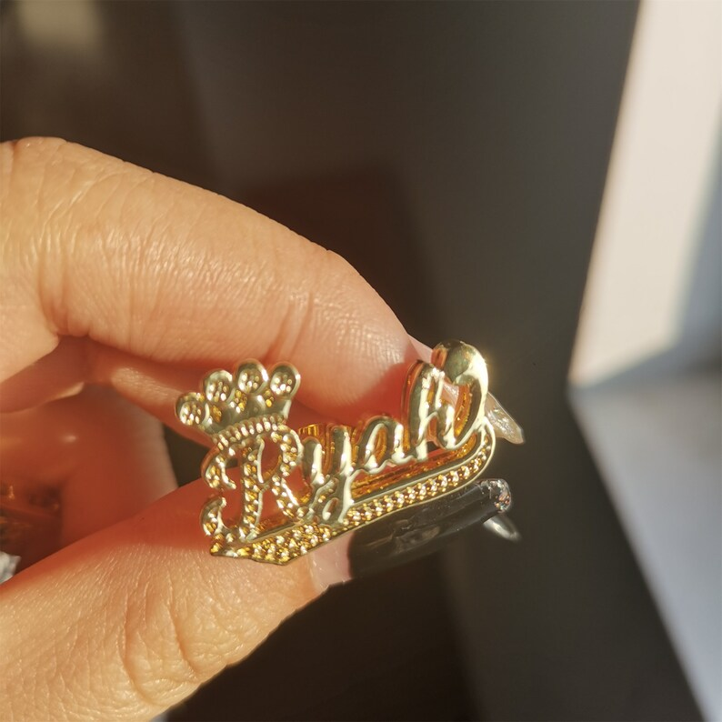 Double Layer Crown Nameplate Personalized Custom Gold Plated Name Stud Earrings-silviax