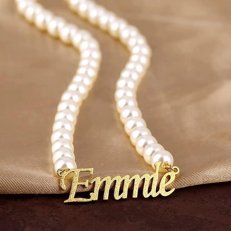 Pearl Chain Personalized Custom Gold Plated Name Necklace-silviax