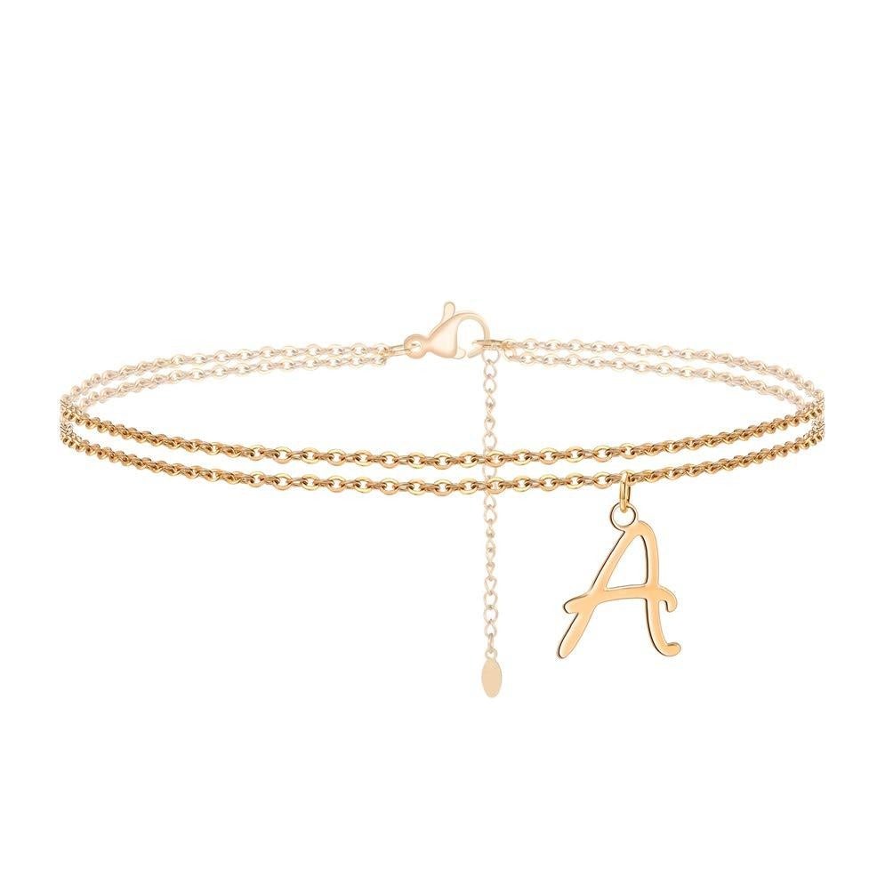 Gold Plated Personalized Double Layer Chains Letter Anklet-silviax