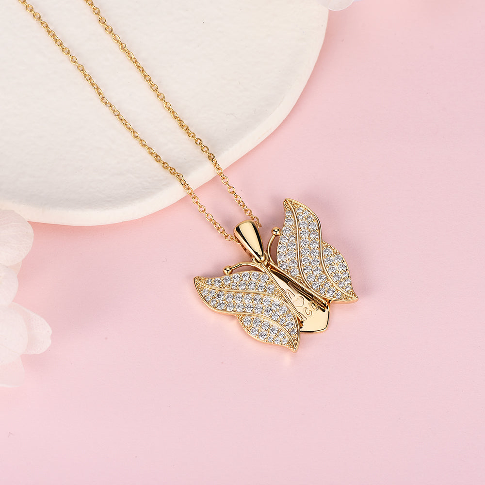 Butterfly Pendant Gold Plated Custom Engraved Necklace with Tag-silviax