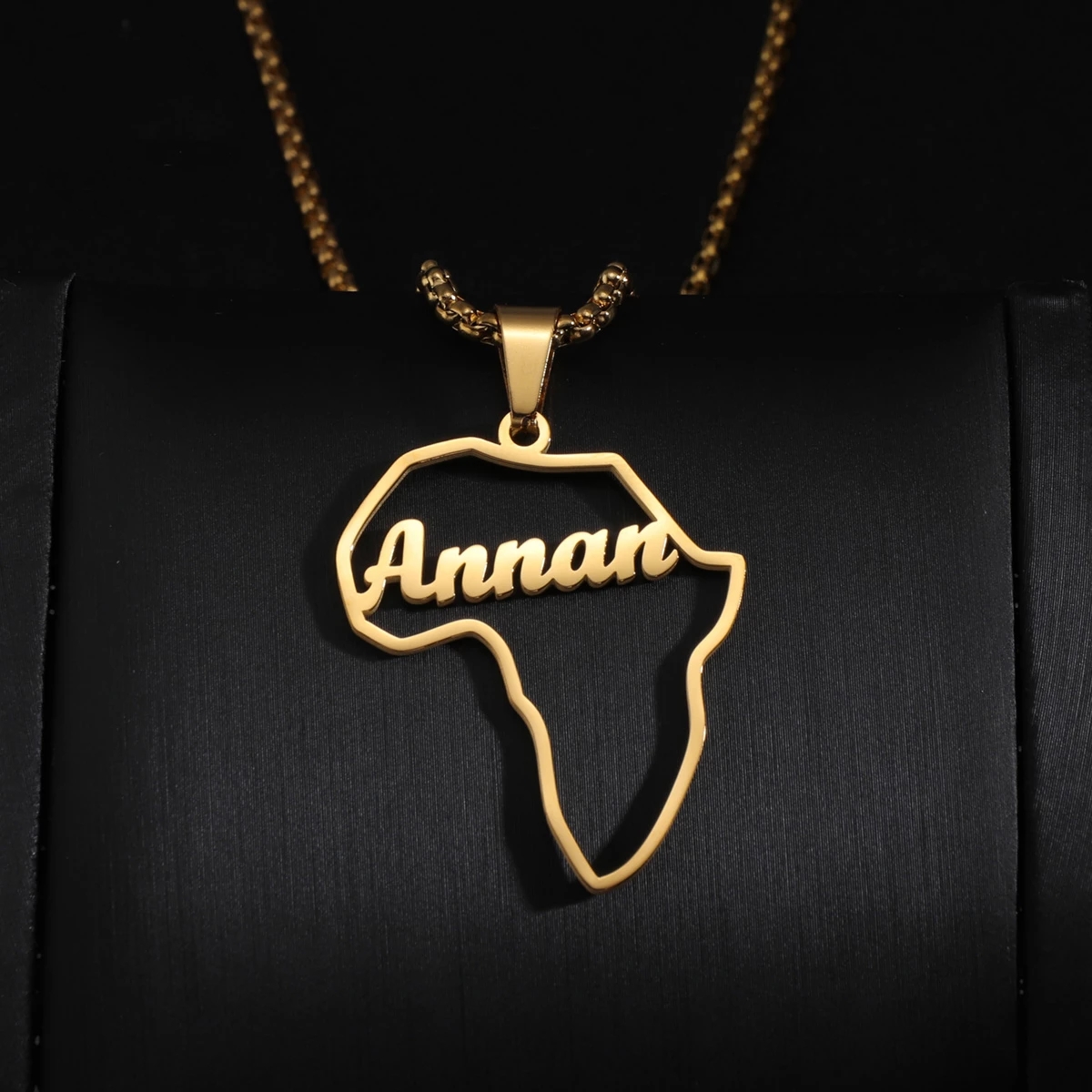 Punk African Map Personalized Custom Gold Plated Name Necklace Women Necklace