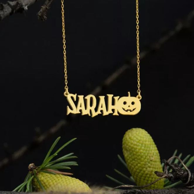 [Copy]Halloween Scary Ghost Personalized Custom Gold Plated Name Necklace