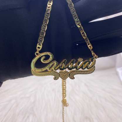 Double Layer Nameplate Heart Personalized Custom Gold Plated Name Necklace-silviax