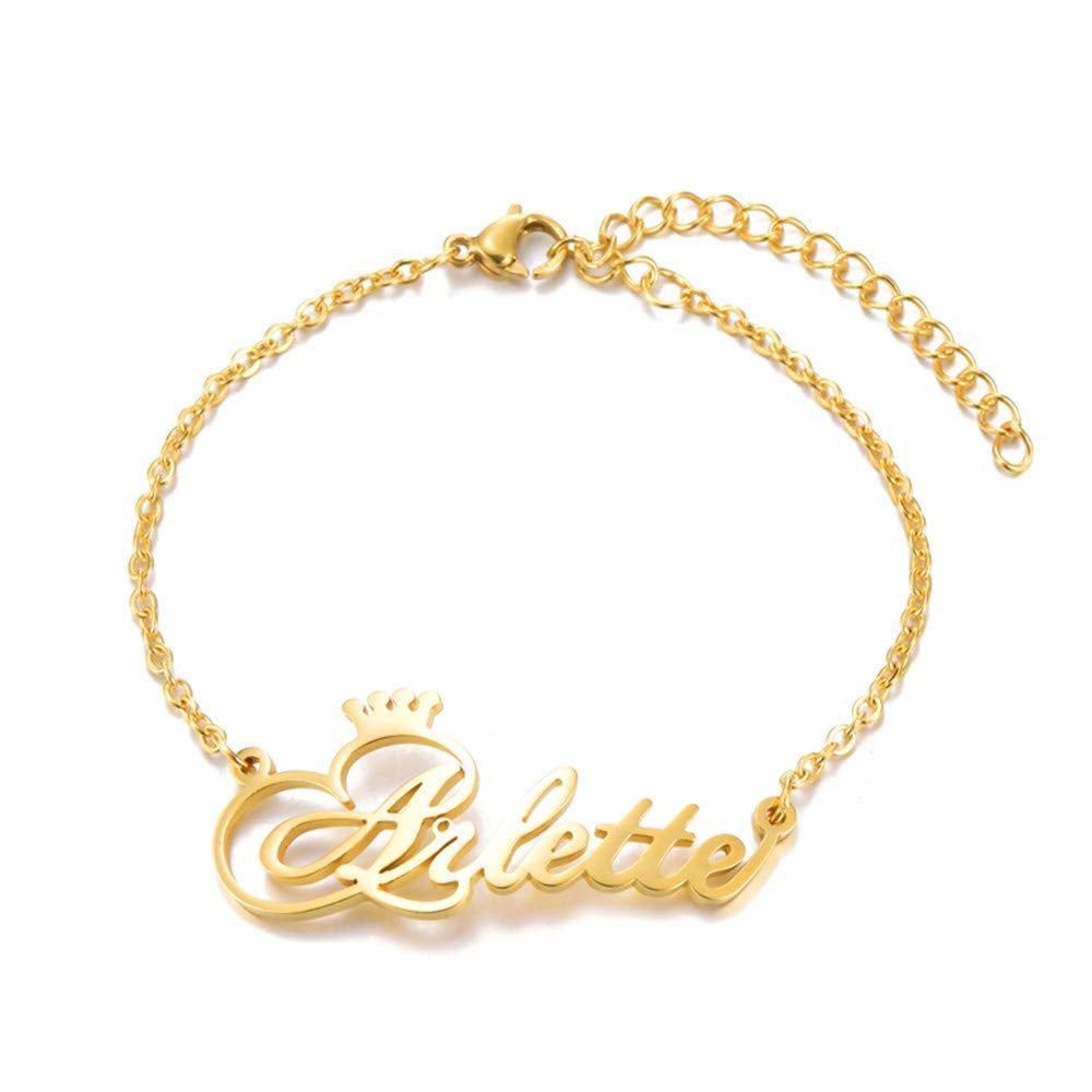 Gold Plated Personalized Name Crown Bracelet-silviax