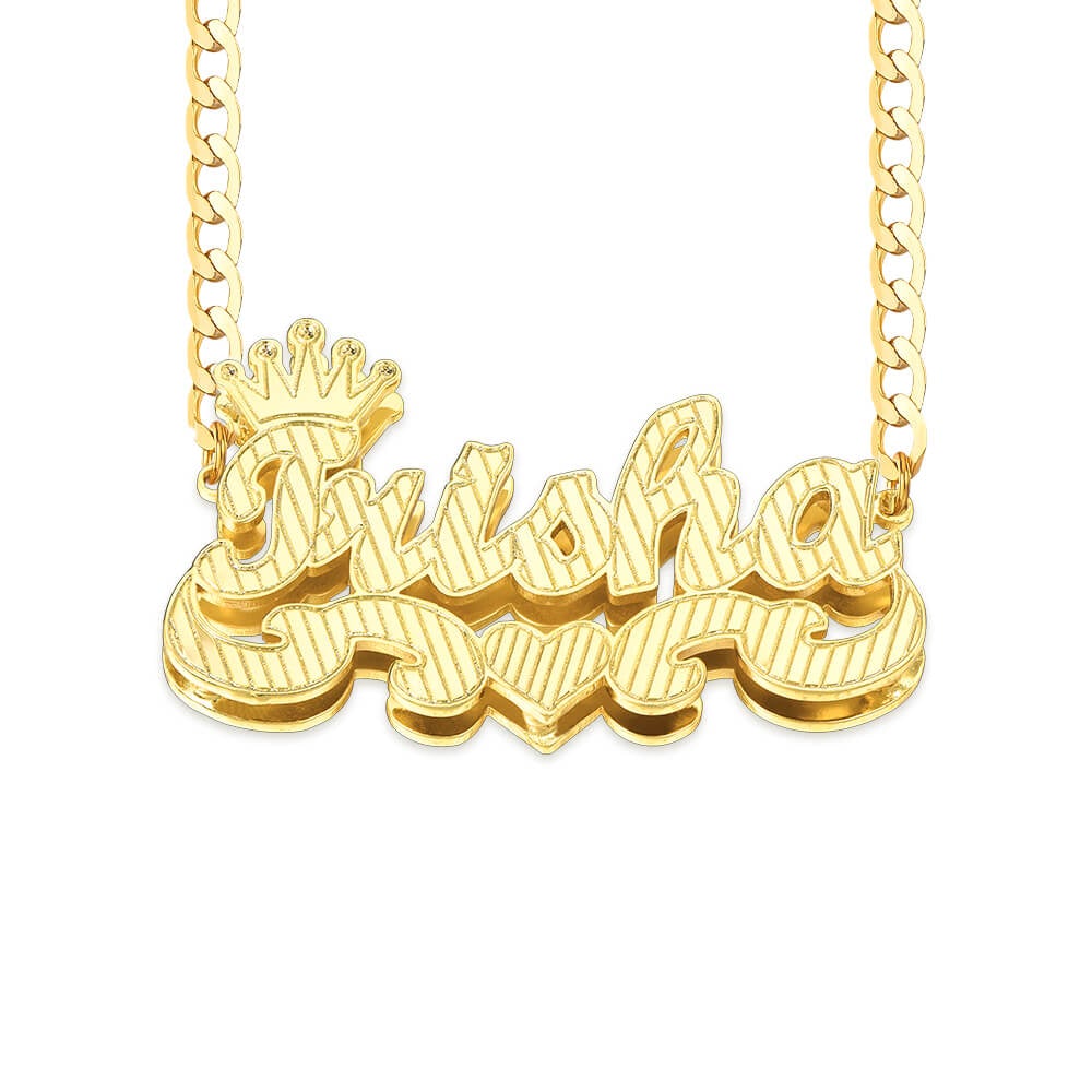 Double Layer Crown and Heart Personalized Customized Gold Plated Name Necklace-silviax