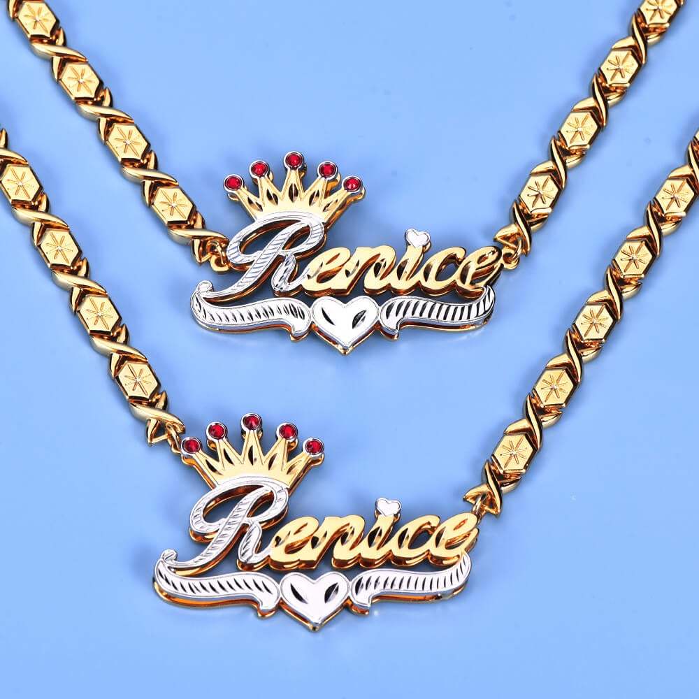 Ruby Crown and Heart Personalized XOXO Name Necklace Bracelet Set-silviax