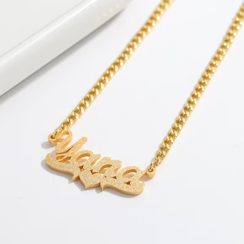Bling Bling Personalized Custom Nameplate Pendant Gold Plated Name Necklace with Heart-silviax
