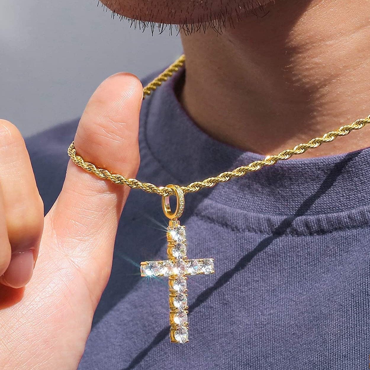 Cross Pendant Hip Hop Jewelry Street-wear Urban Style for Men & Women Gold Plated-silviax