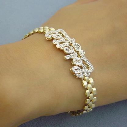 6mm Watch Band Chain Double Layer Two Tone with Heart Personalized Custom Gold Plated Name Bracelet-silviax