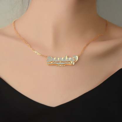 Two-tone Double Heart Personalized Custom Name Ring and Double Plate Necklace Set-silviax