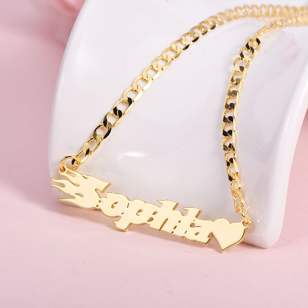 Italics Letters with Heart Nameplate Pendant Personalized Custom Name Necklace-silviax