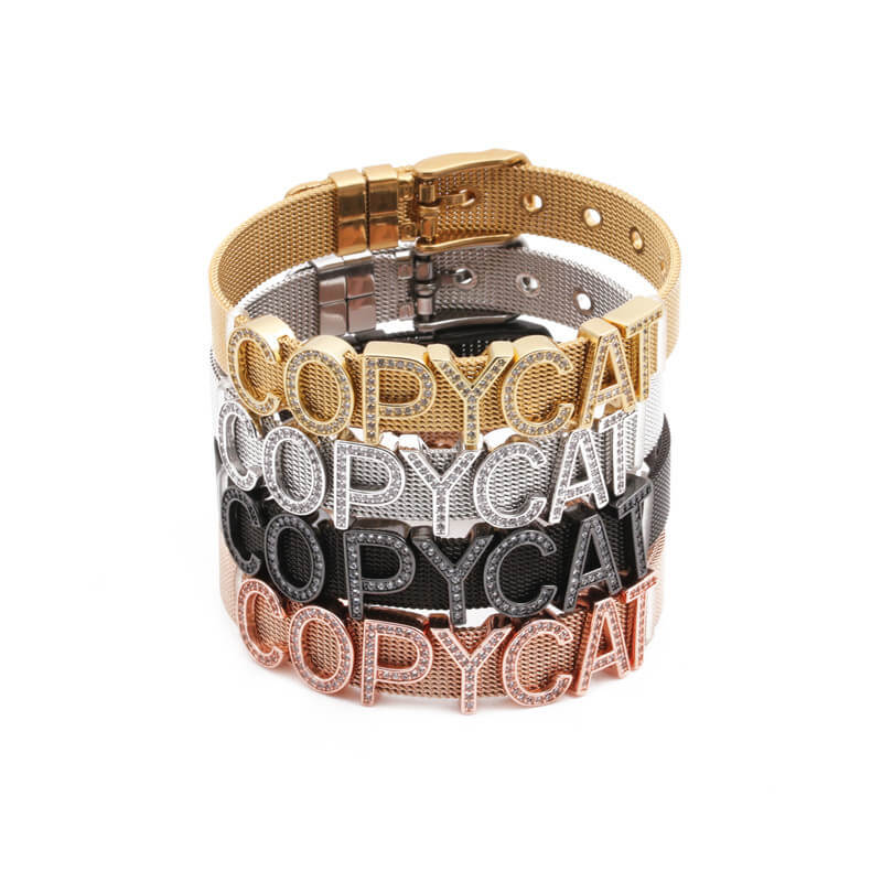 Watch Band Inlaid Zircon Letter Personalized Custom Gold Plated Name Bracelet-silviax