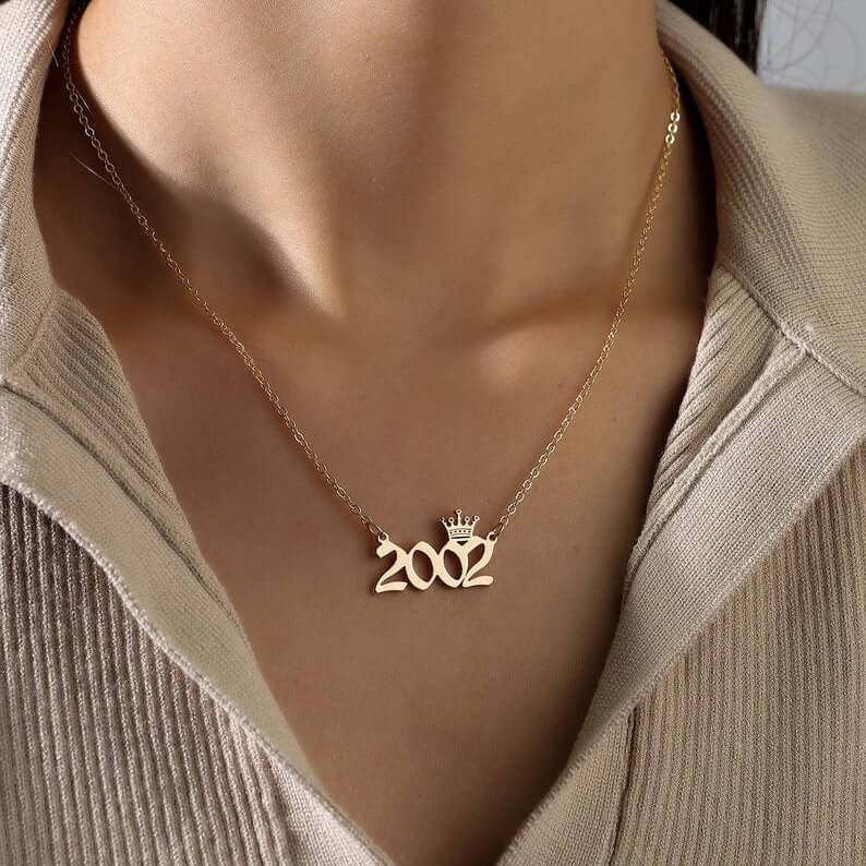 Years Number With Crown Personalized Custom Gold Plated Number Necklace-silviax