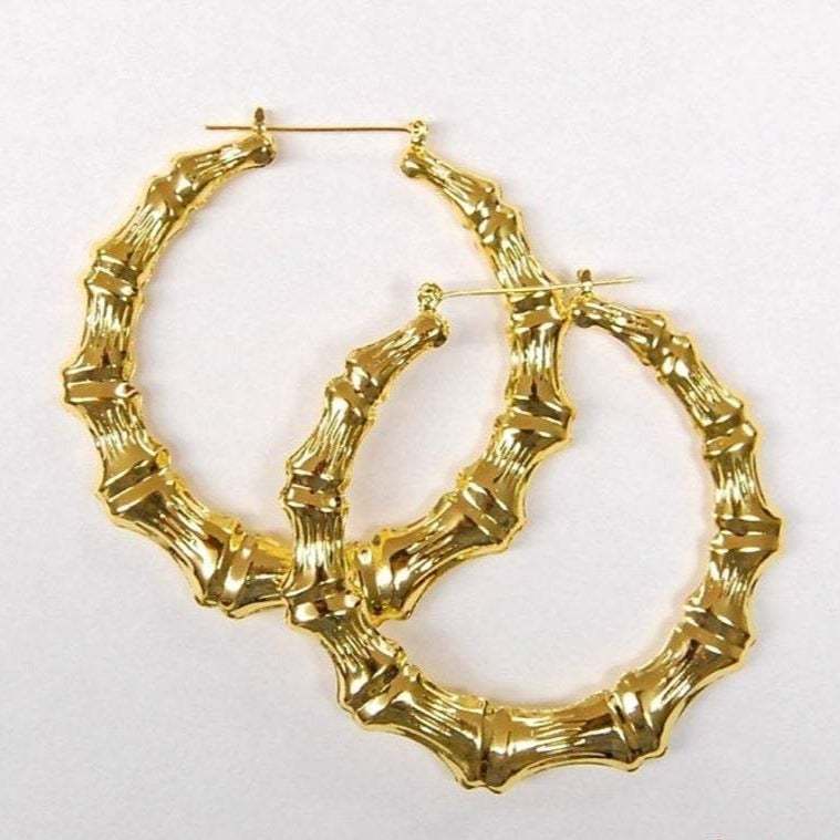 Women's Gold Plated Bamboo Hoop Earrings-silviax