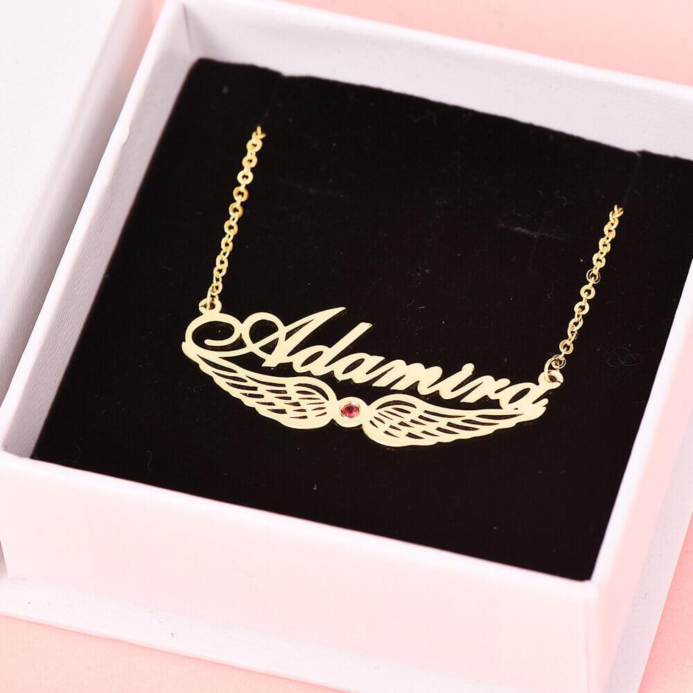 925 Sterling Silver Angel Wing With Birthstone Personalized Custom Name Necklace-silviax