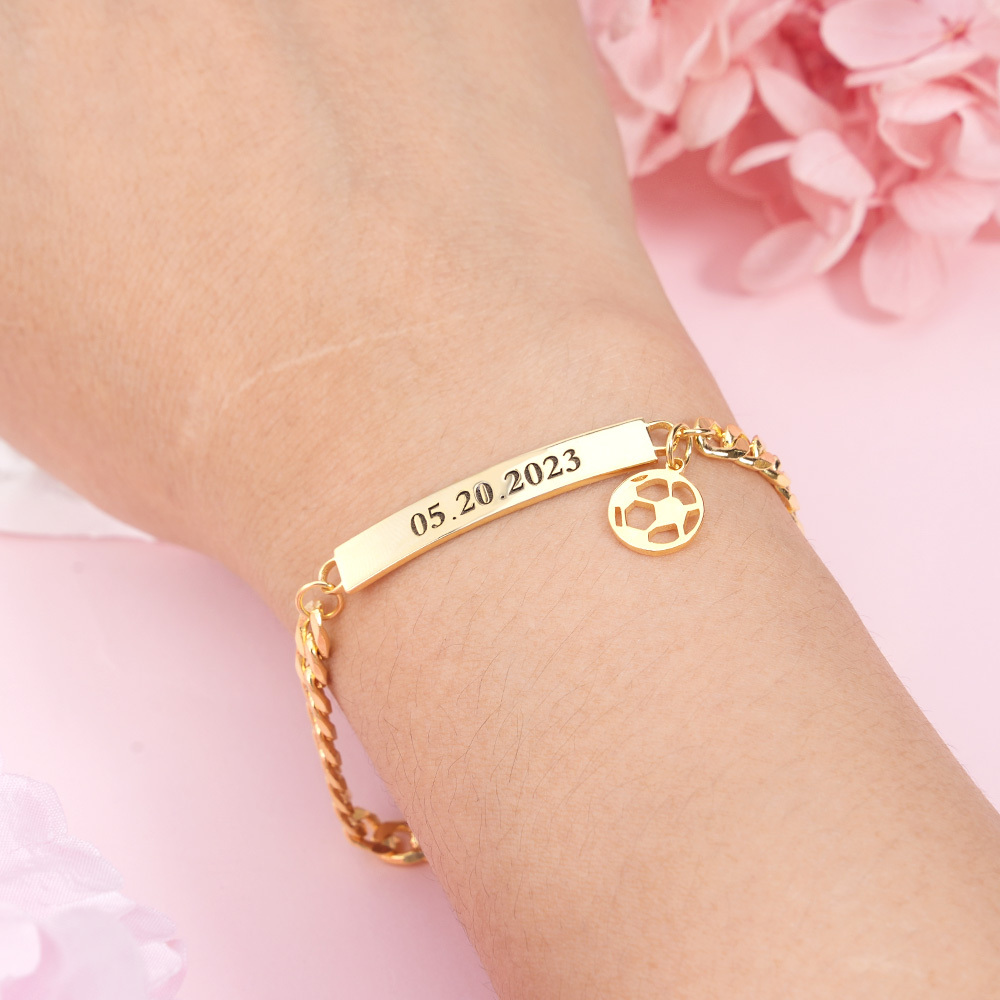 Personalized Kids Football Soccer Crown Name Necklace Engraved Bracelet Set-silviax