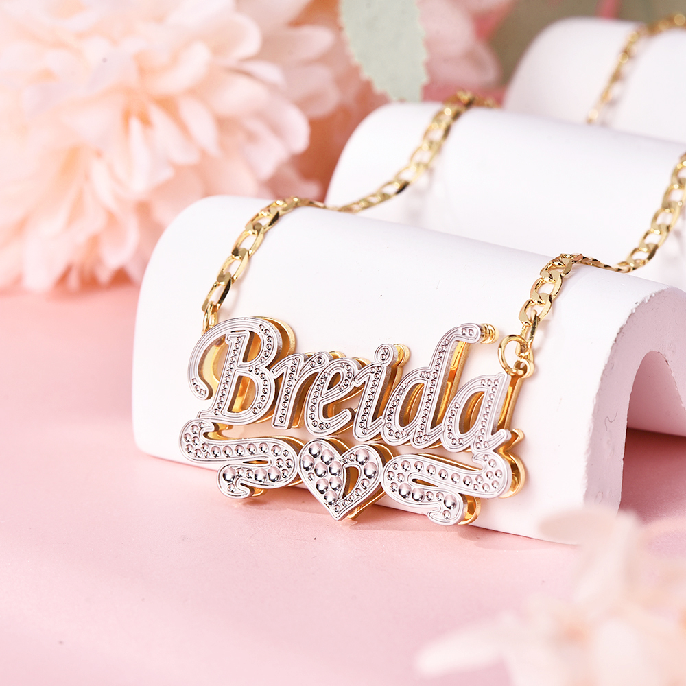 Double Layer Two Tone Heart Personalized Gold Plated Name Necklace-silviax