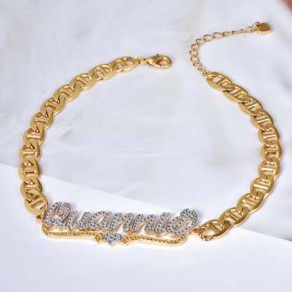 Two Tone Heart Personalized Custom Gold Plated Name Anklet-silviax