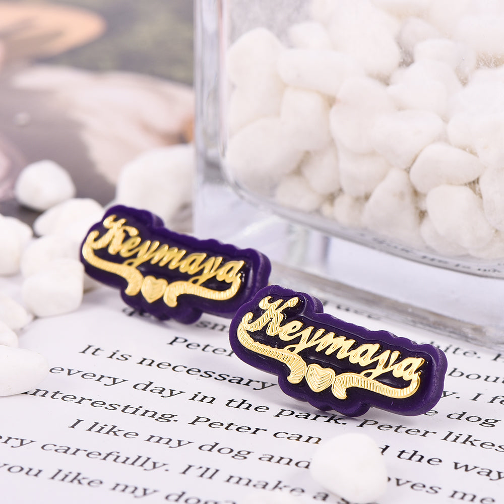 Purple Acrylic with Heart Double Layer Personalized Custom Gold Plated Name Necklace And Name Stud Earring Set-silviax