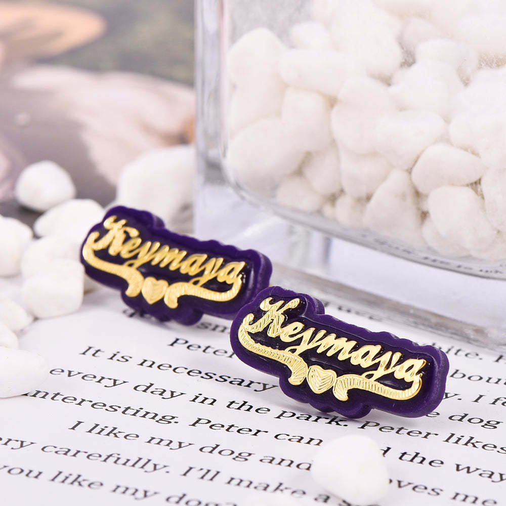 Purple Acrylic with Heart Double Layer Personalized Custom Gold Plated Name Necklace And Name Stud Earring Set-silviax