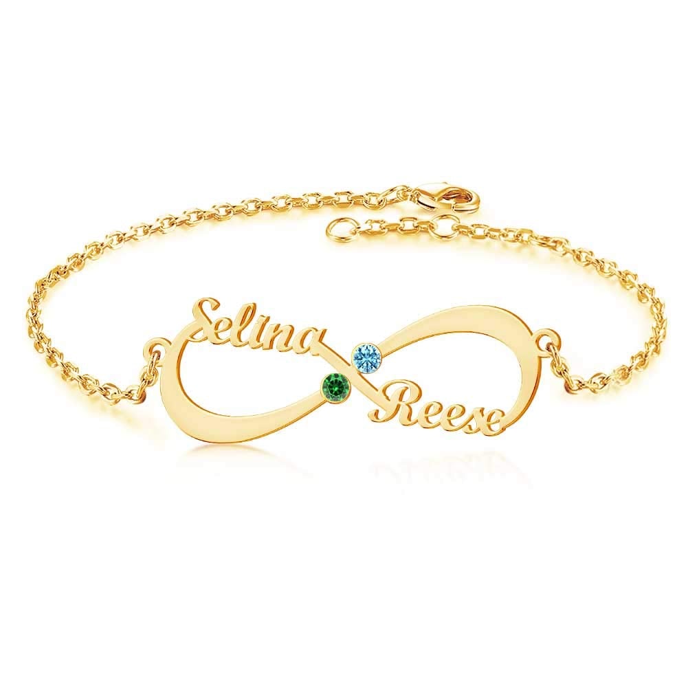 Gold Plated Personalized Two Names with Birthstone Infinity Bracelet-silviax